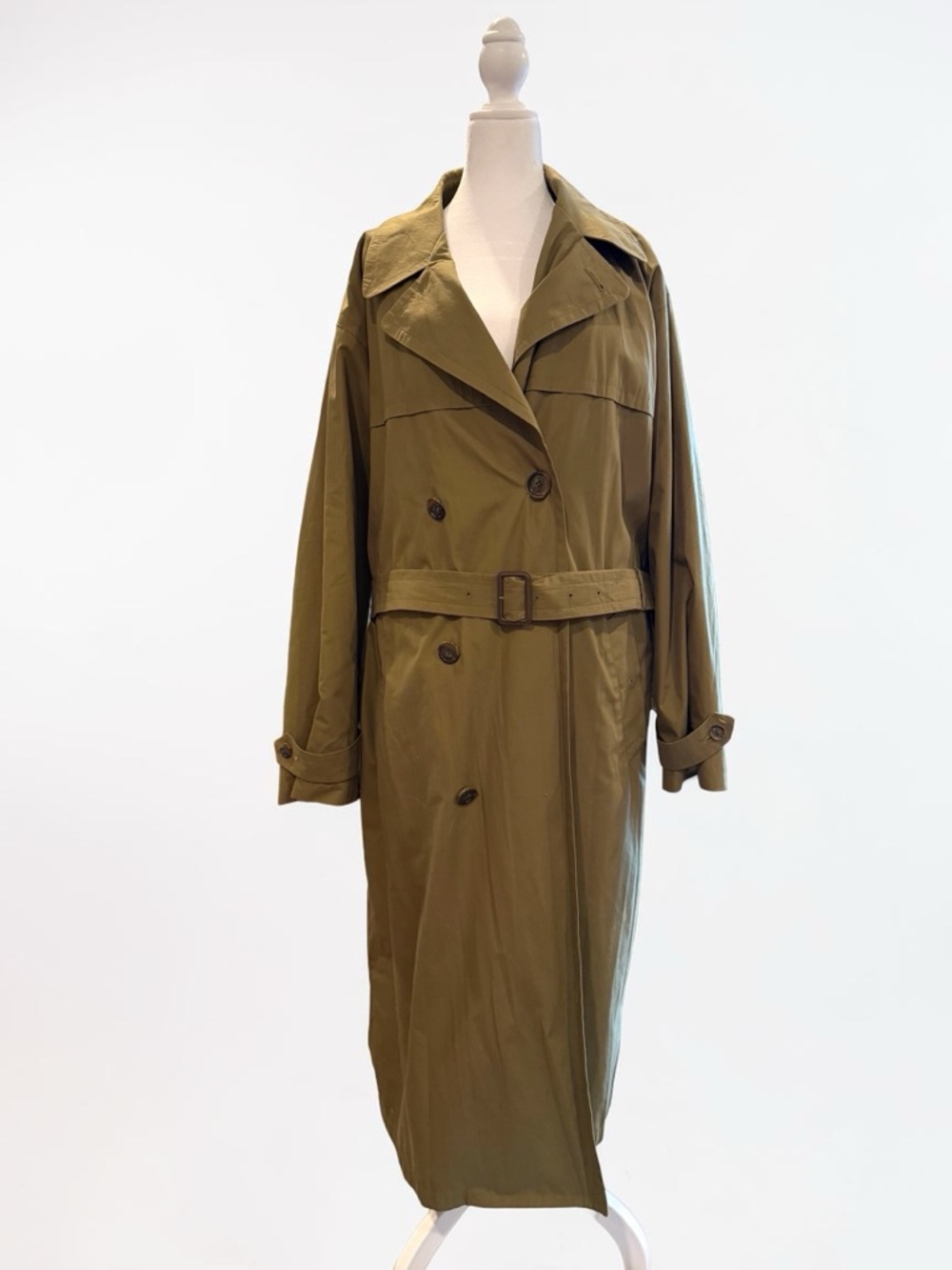 London Fog Trench Coat Mens 44 Long Olive Belted Classic Rain Coat Unisex